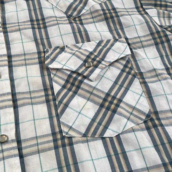 Vintage Plains Western Wear Plaid Cowboy Short Sleeve Rodeo Button Down Shirt - Picture 2 of 7